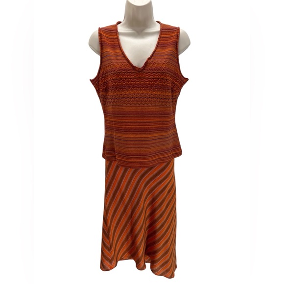 M Missoni Vintage 70s Style Knit Two Piece Orange Striped...